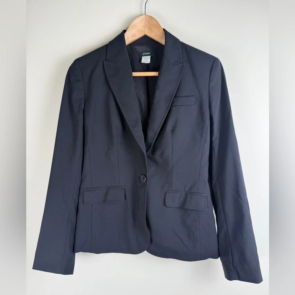 J. Crew Schoolboy Women's Size 2 Black Wool 2 Button Blazer Jacket #71959 Career
